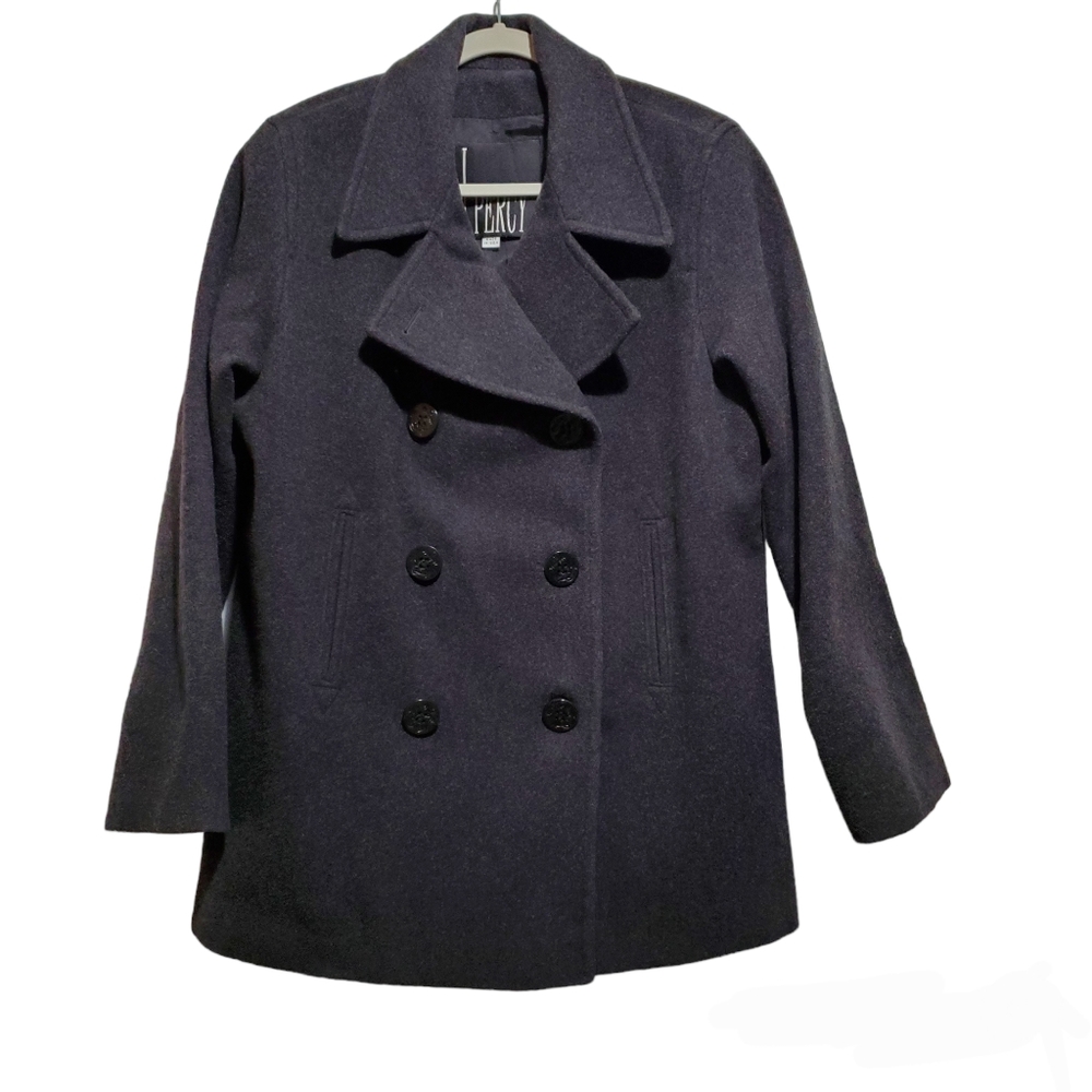 Vintage J. Percy 100% Merino Wool Double Breasted Pea Coat 8